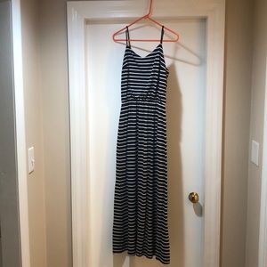 GAP navy and white striped maxi dress